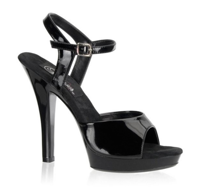 5 Inch Sexy Black Patent Shoe High Heel Mini Platform With Ankle Strap